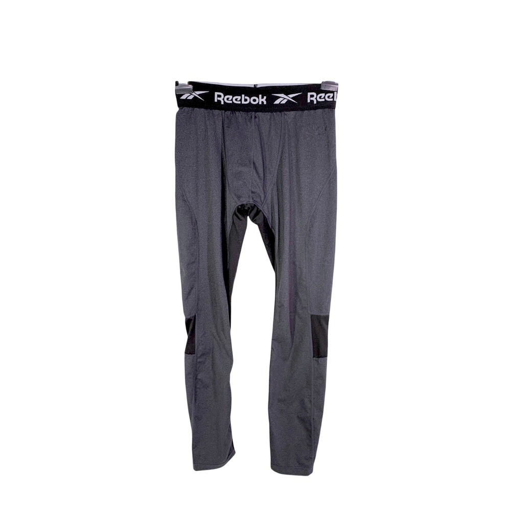 Reebok Compression Leggings Baselayer Mens M Gray Black Mesh Athletic Running